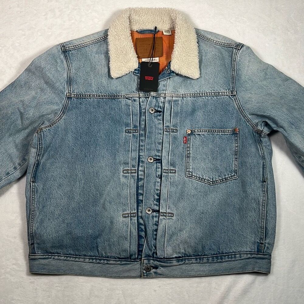Levi Premium relaxed Sherpa collar blue Jean comfortable jacket NWT‎ Men XL